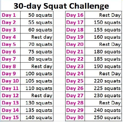 30 day squat challenge calendar